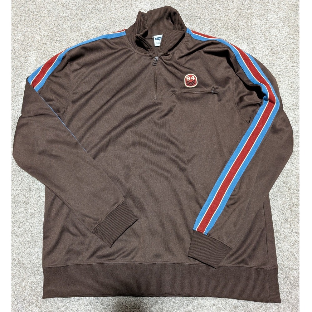 Old Navy Mens Brown 1/4 Zip Track Jacket Athletic Stripe Logo XL